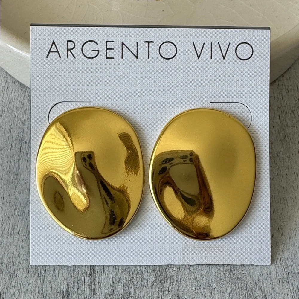Argento Vivo Waverly Gold Plated Brass Statement Oval Earrings - Picture 4 of 7